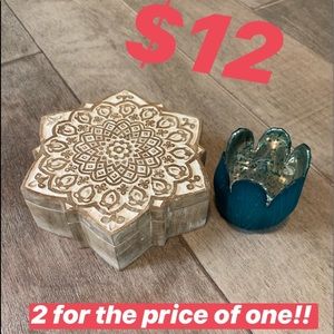 wooden sliding top container + candle holder